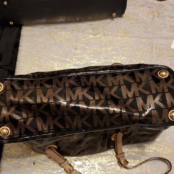 Michael Kors Patent Leather Brown/Gold Tote - Picture 8 of 13